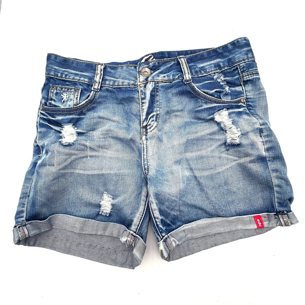 EDC BY ESPRIT Women's 6 Vintage 90's‎ Distressed Denim Cuffed Blue Jean Shorts